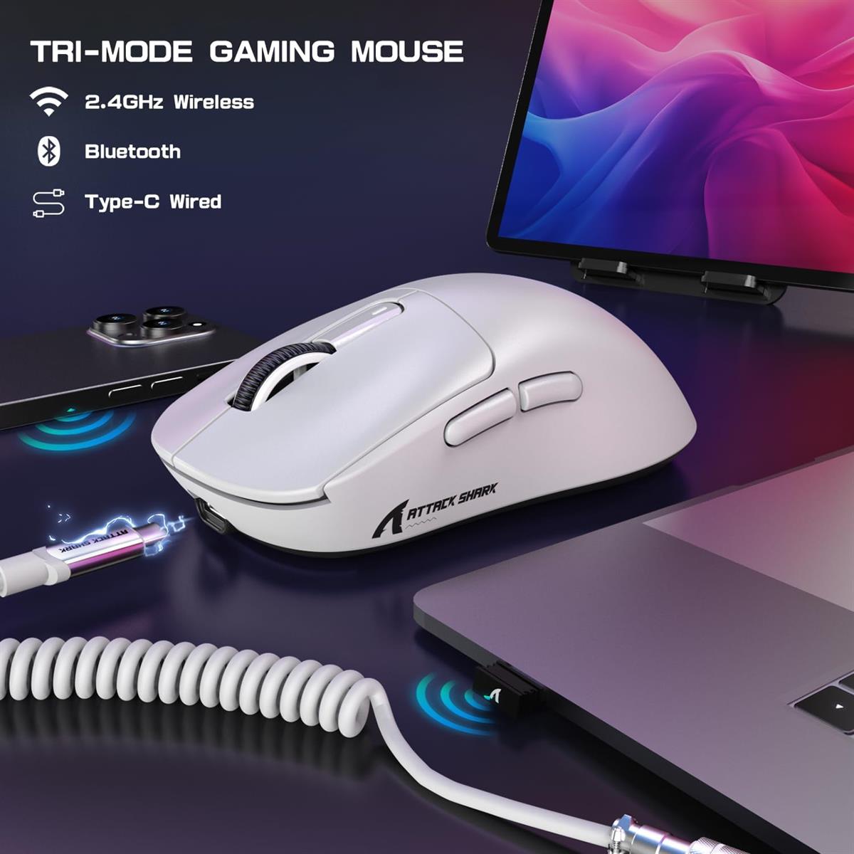 Attack Shark X3 Max Wireless Gaming Mouse - White - PakByte Computers  