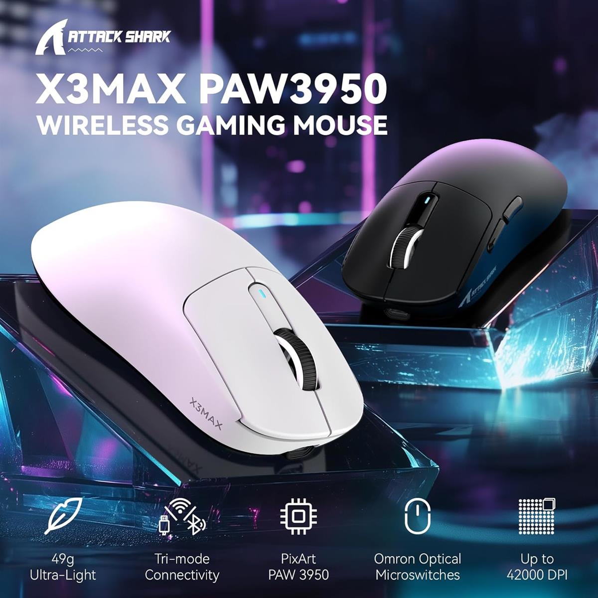 Attack Shark X3 Max Wireless Gaming Mouse - White - PakByte Computers  
