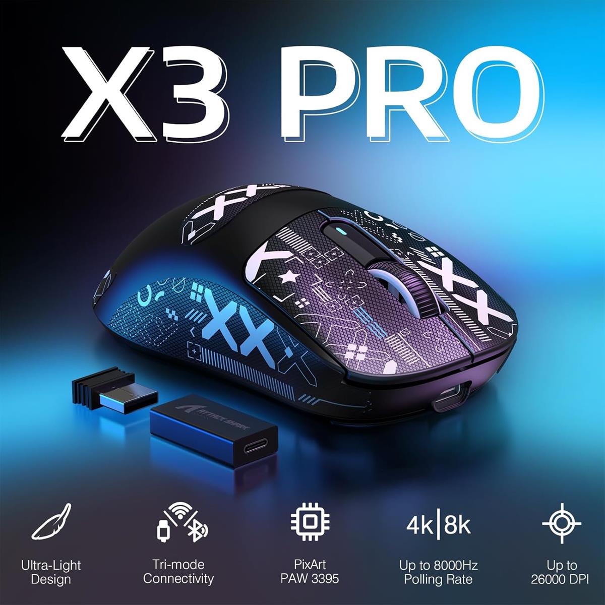 Attack Shark X3 Pro 4K/8K Wireless Gaming Mouse - Black - PakByte Computers  