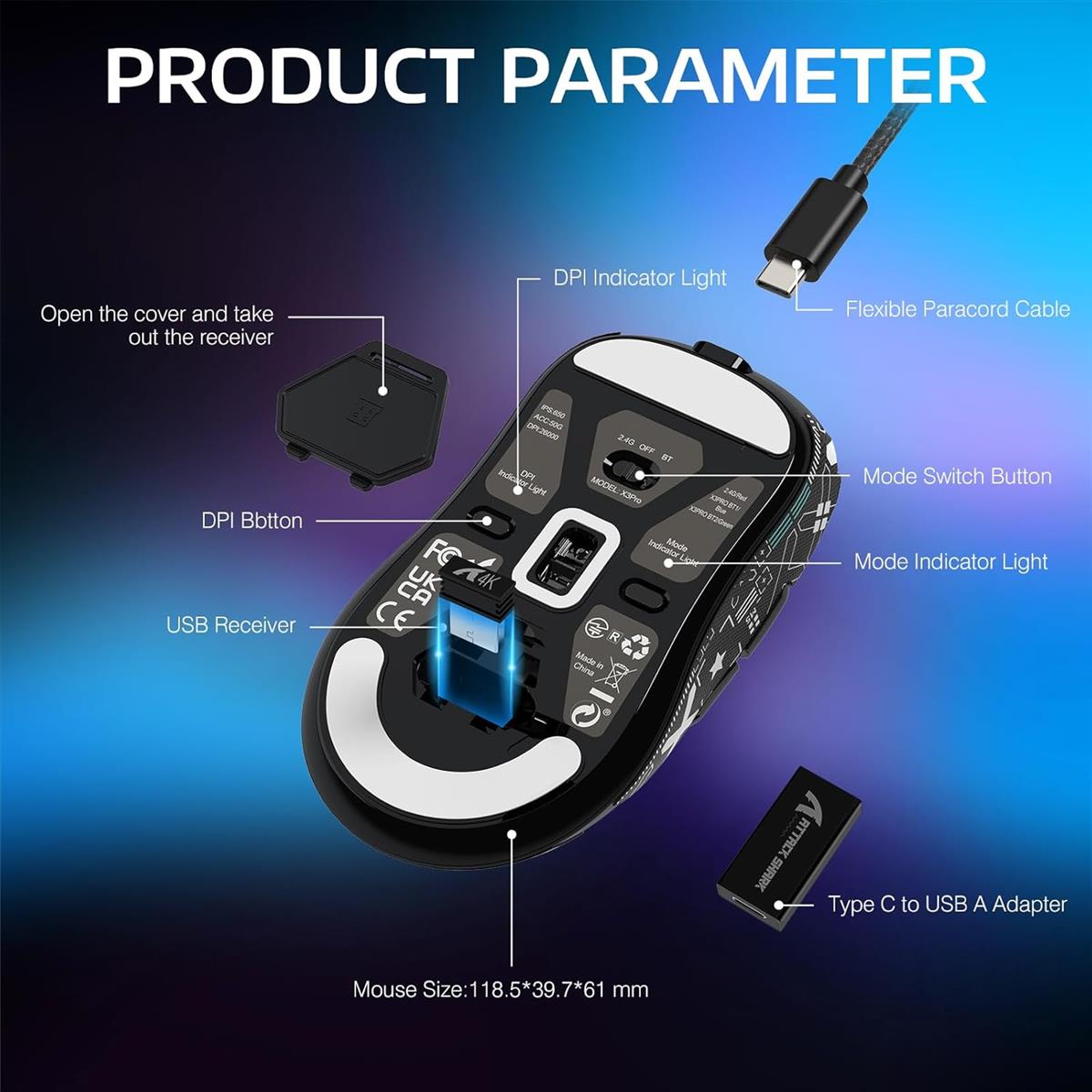 Attack Shark X3 Pro 4K/8K Wireless Gaming Mouse - Black - PakByte Computers  