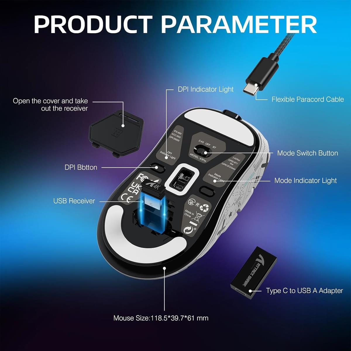 Attack Shark X3 Pro 4K/8K Wireless Gaming Mouse - White - PakByte Computers  