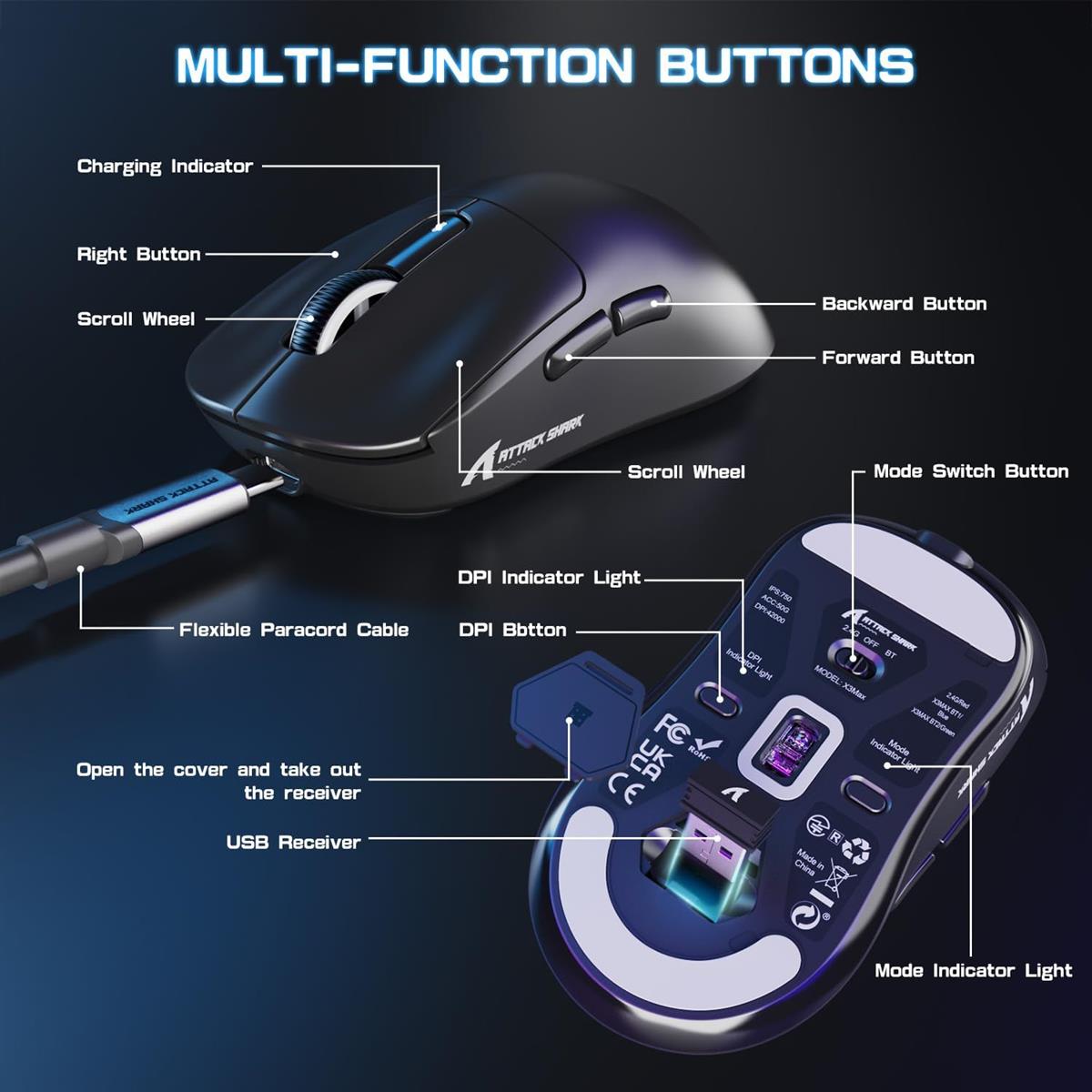 Attack Shark X3 Max Wireless Gaming Mouse - Black - PakByte Computers  