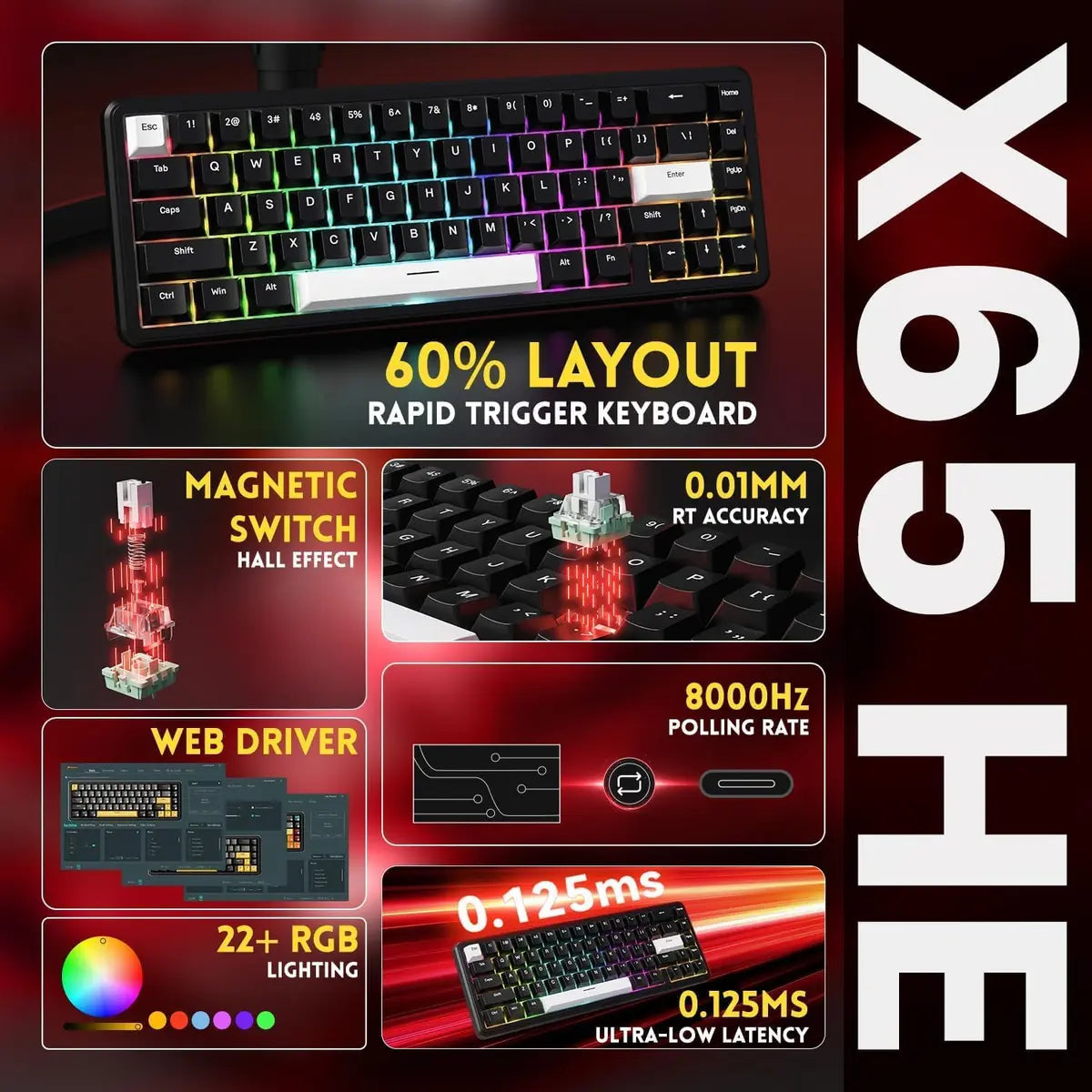 Attack Shark X65 HE Wired 65% Mechanical Gaming Keyboard - Black