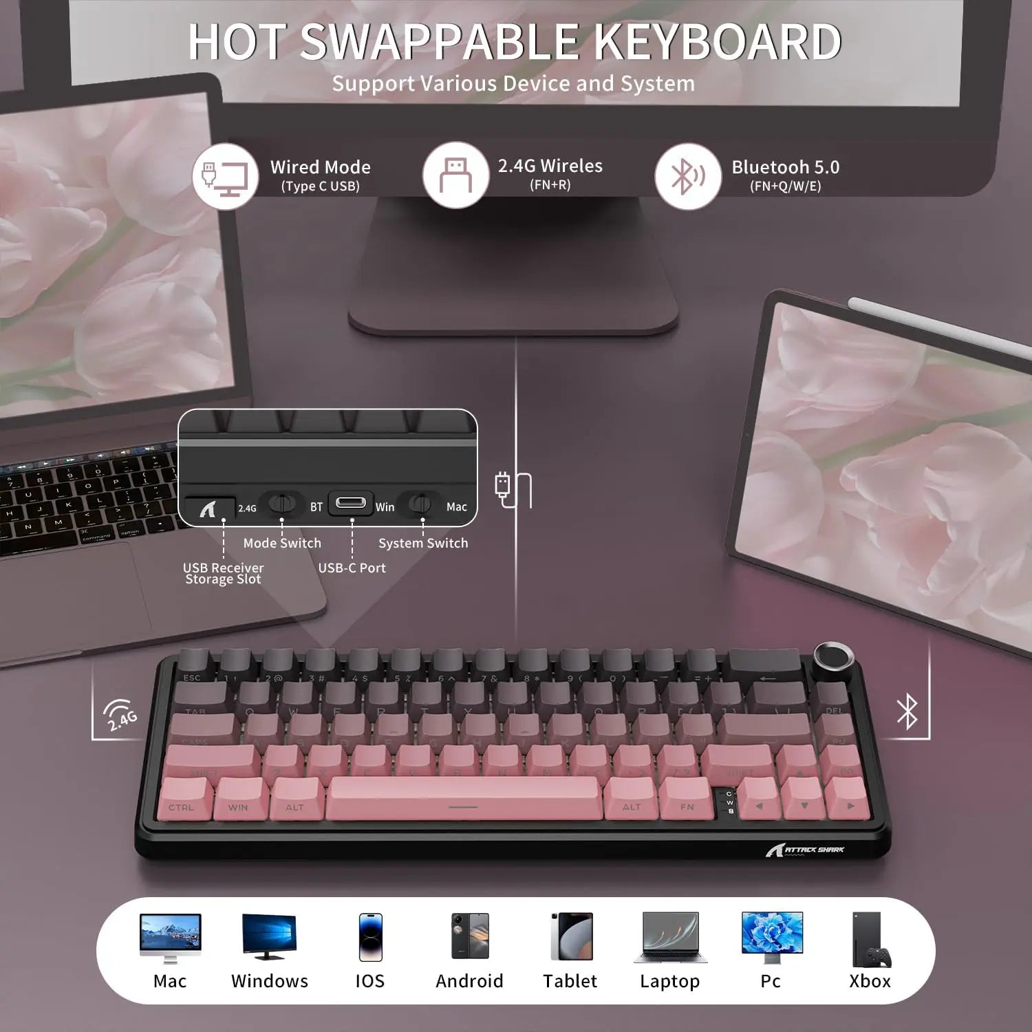 Attack Shark X66 Wireless Mechanical Gaming Keyboard - Blackberry