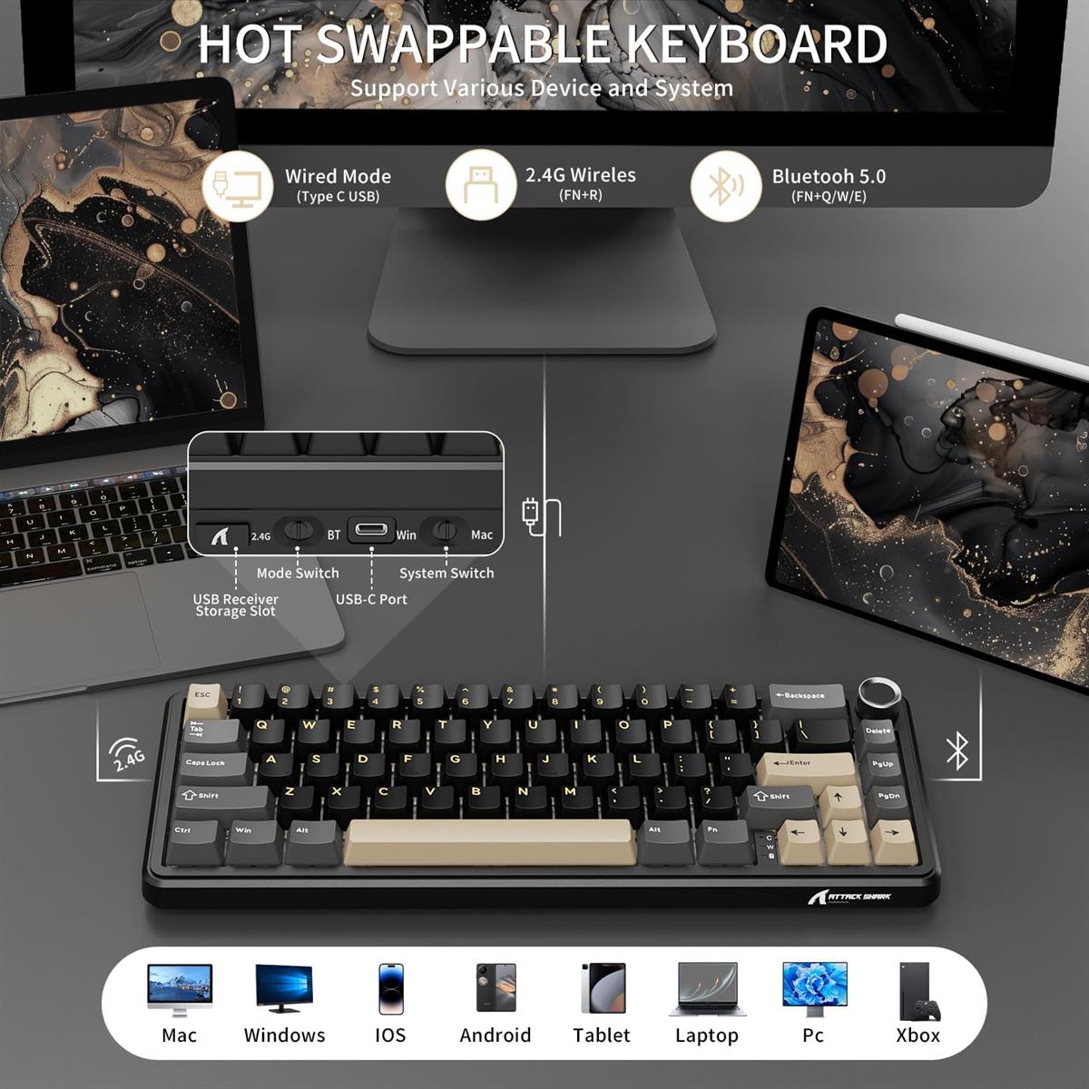 Attack Shark X66 Wireless Mechanical Gaming Keyboard - Star Black - PakByte Computers  