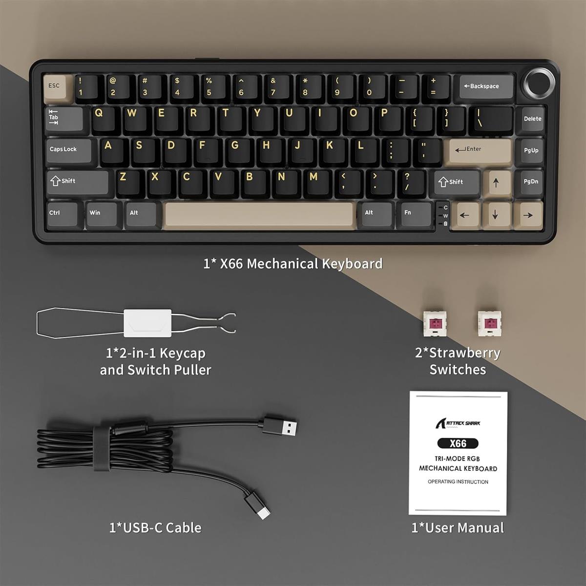 Attack Shark X66 Wireless Mechanical Gaming Keyboard - Star Black - PakByte Computers  