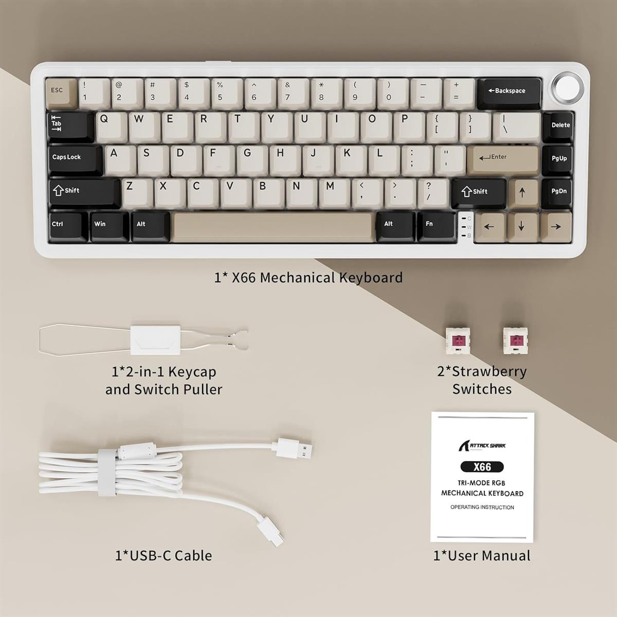 Attack Shark X66 Wireless Mechanical Gaming Keyboard - White Cheese - PakByte Computers  