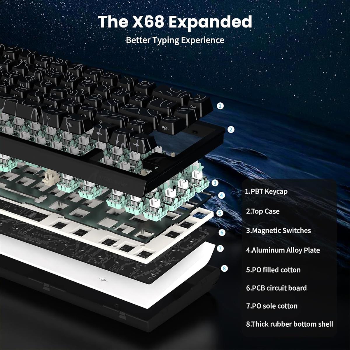 Attack Shark X68 HE 60% Wired Gaming Keyboard - Black Contours