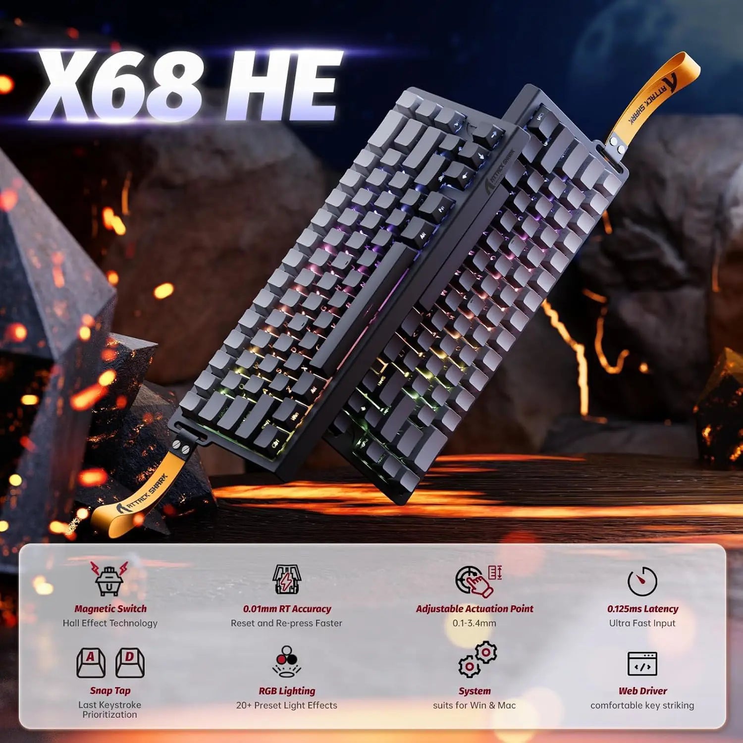 Attack Shark X68 HE 60% Wired Gaming Keyboard - Moonlight - PakByte Computers  
