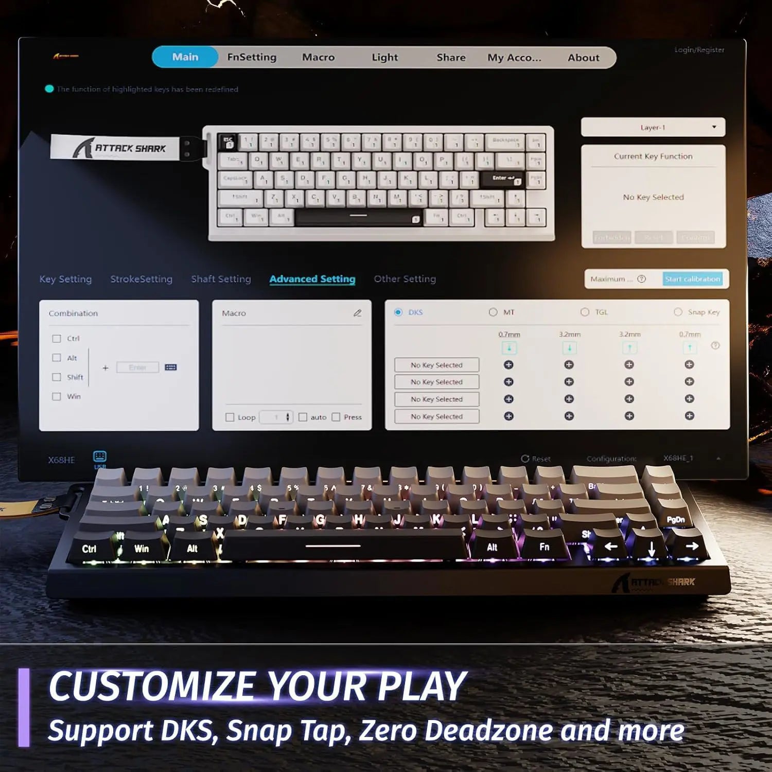 Attack Shark X68 HE 60% Wired Gaming Keyboard - Moonlight - PakByte Computers  
