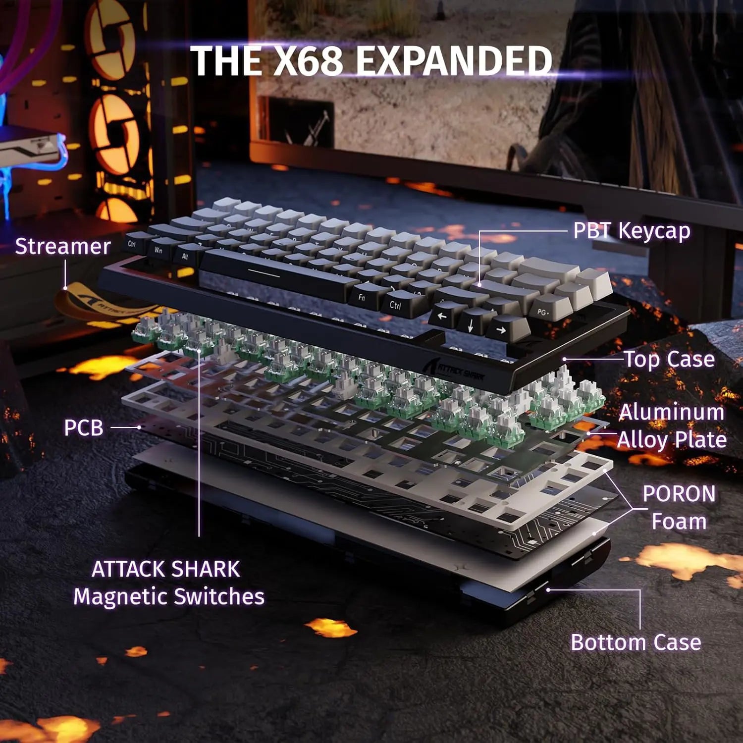 Attack Shark X68 HE 60% Wired Gaming Keyboard - Moonlight - PakByte Computers  