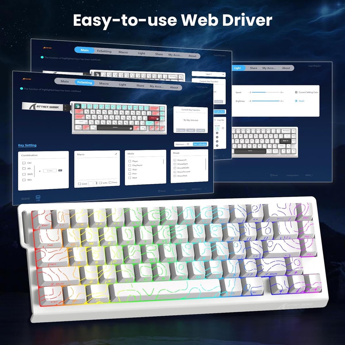 Attack Shark X68 HE 60% Wired Gaming Keyboard - White Contours - PakByte Computers  