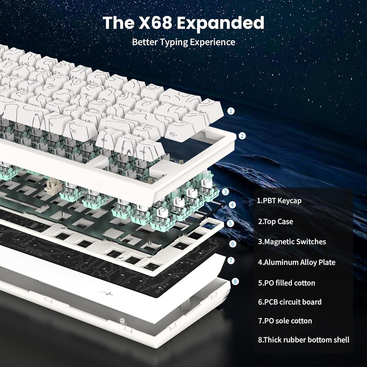 Attack Shark X68 HE 60% Wired Gaming Keyboard - White Contours - PakByte Computers  