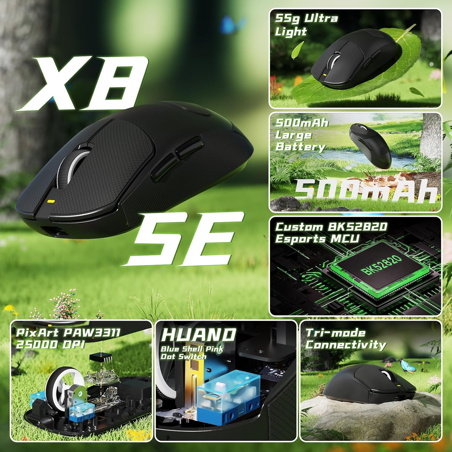 Attack Shark X8 SE Wireless Gaming Mouse - Black