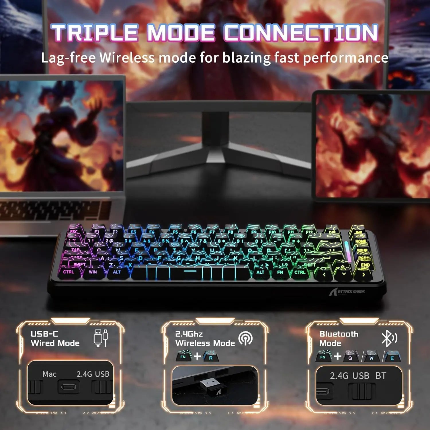 Attack Shark X82 Pro HE Wireless Gaming Keyboard - Black Contour - PakByte Computers  