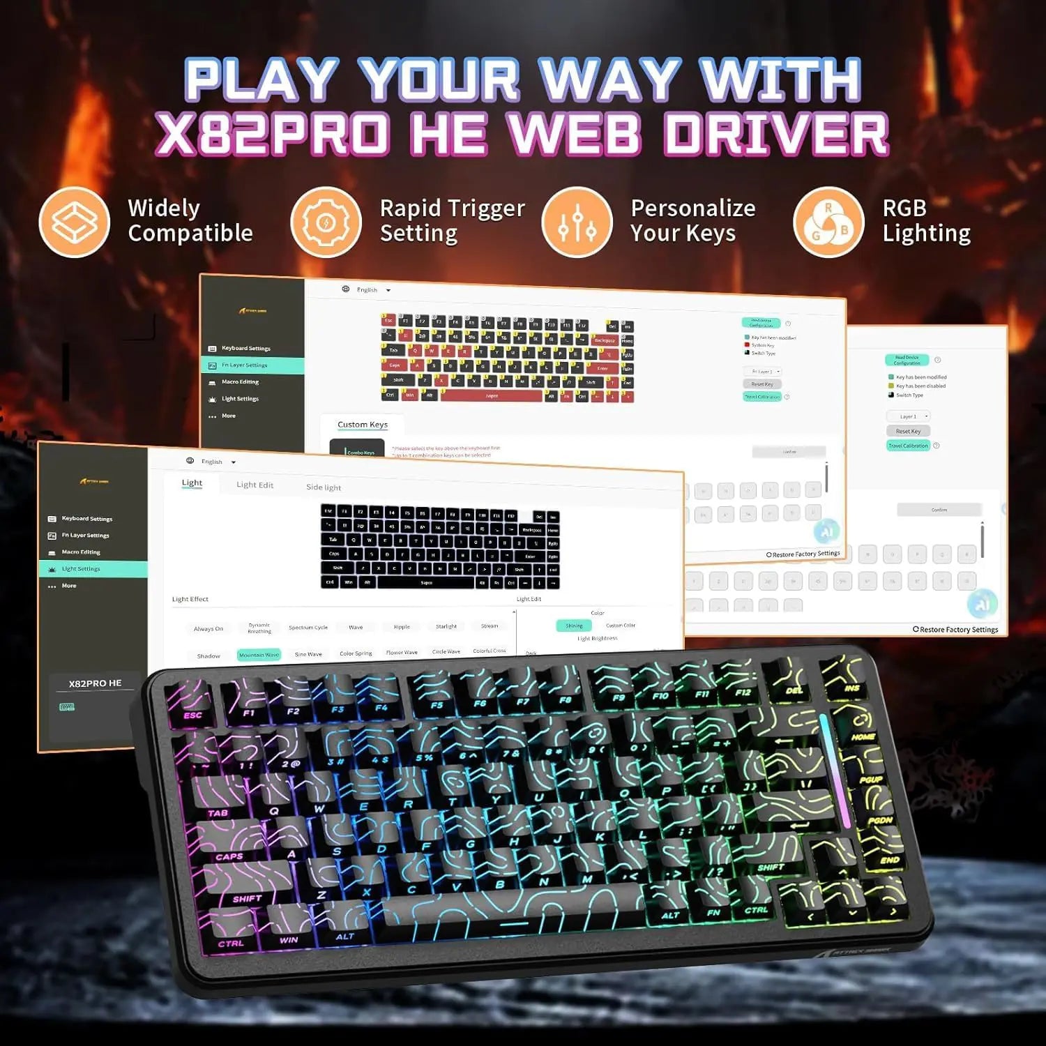 Attack Shark X82 Pro HE Wireless Gaming Keyboard - Black Contour - PakByte Computers  