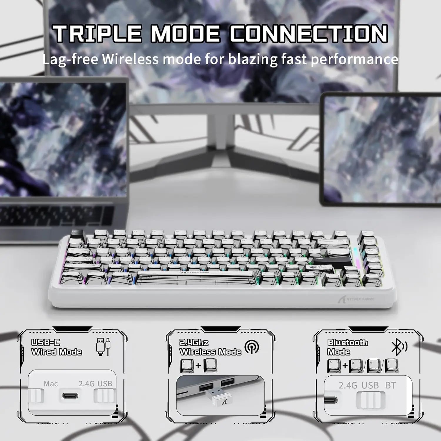Attack Shark X82 Pro HE Wireless Gaming Keyboard - White Anime - PakByte Computers  