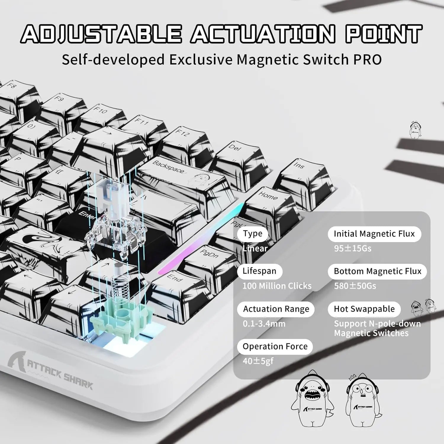 Attack Shark X82 Pro HE Wireless Gaming Keyboard - White Anime - PakByte Computers  