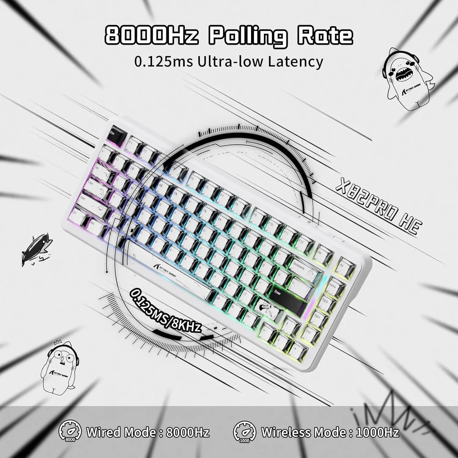 Attack Shark X82 Pro HE Wireless Gaming Keyboard - White Anime - PakByte Computers  
