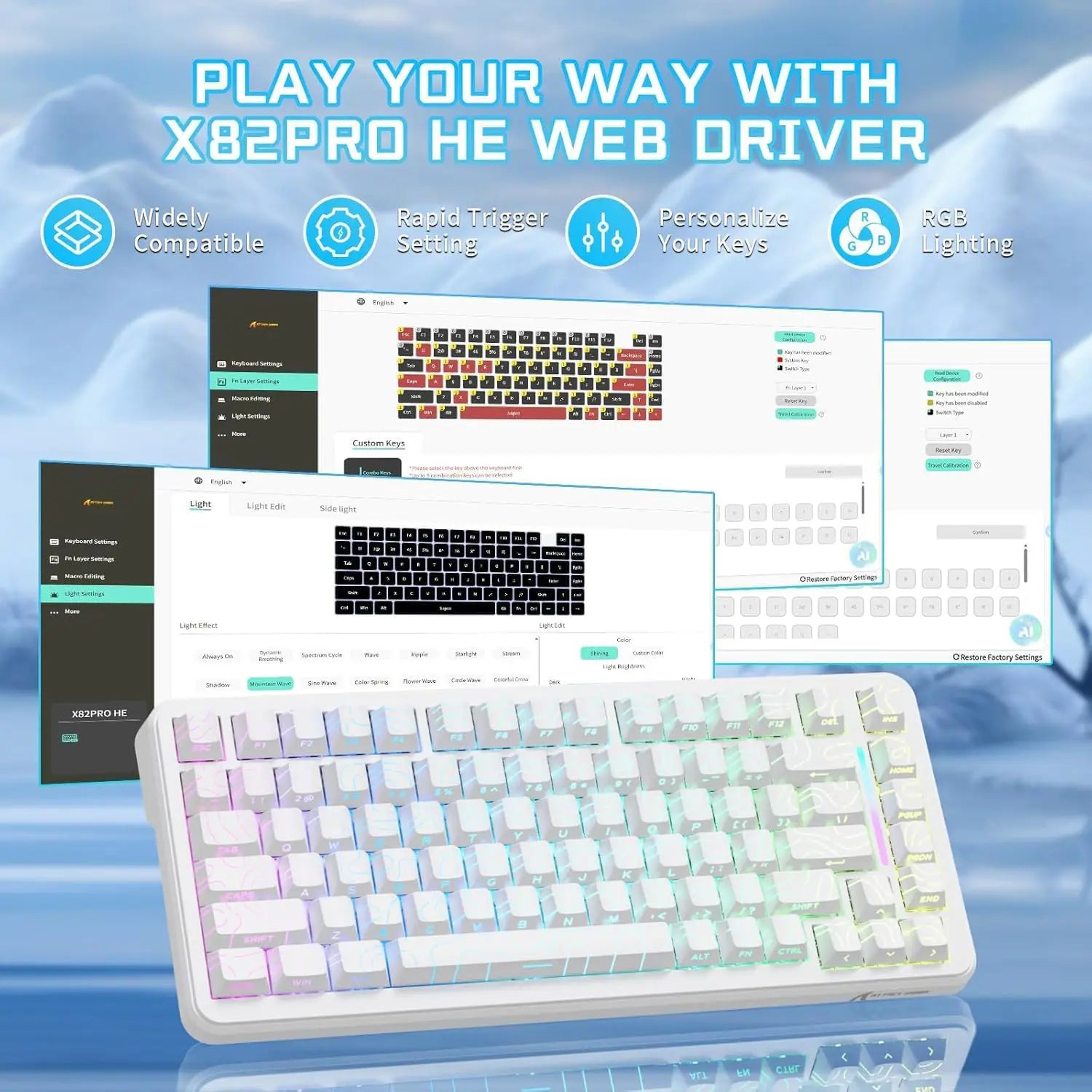 Attack Shark X82 Pro HE Wireless Gaming Keyboard - White Contour - PakByte Computers  