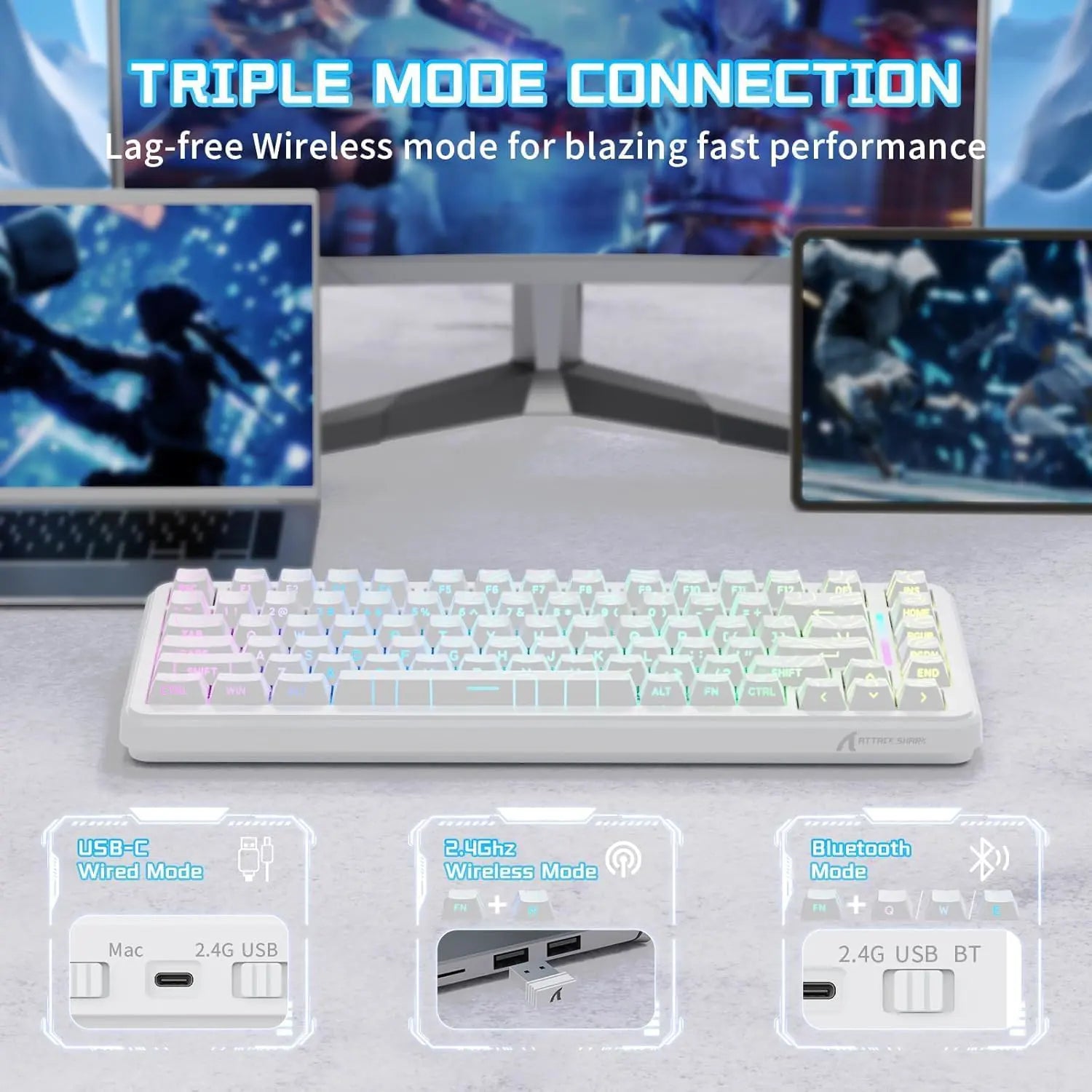 Attack Shark X82 Pro HE Wireless Gaming Keyboard - White Contour - PakByte Computers  