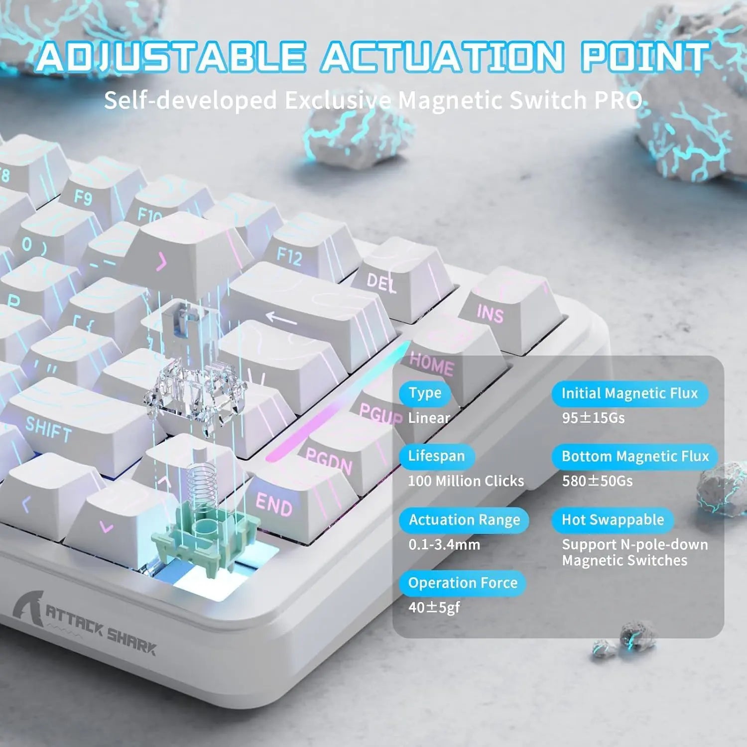 Attack Shark X82 Pro HE Wireless Gaming Keyboard - White Contour - PakByte Computers  