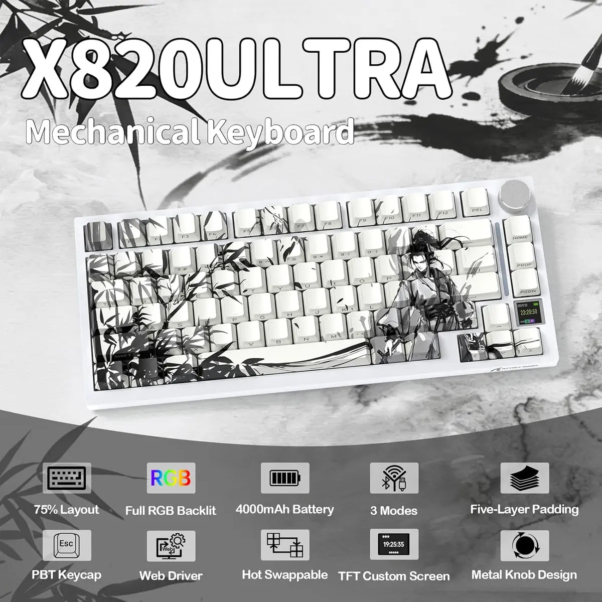 Attack Shark X820 Ultra Wireless Mechanical Keyboard Gaming Keyboard - Ink Bamboo