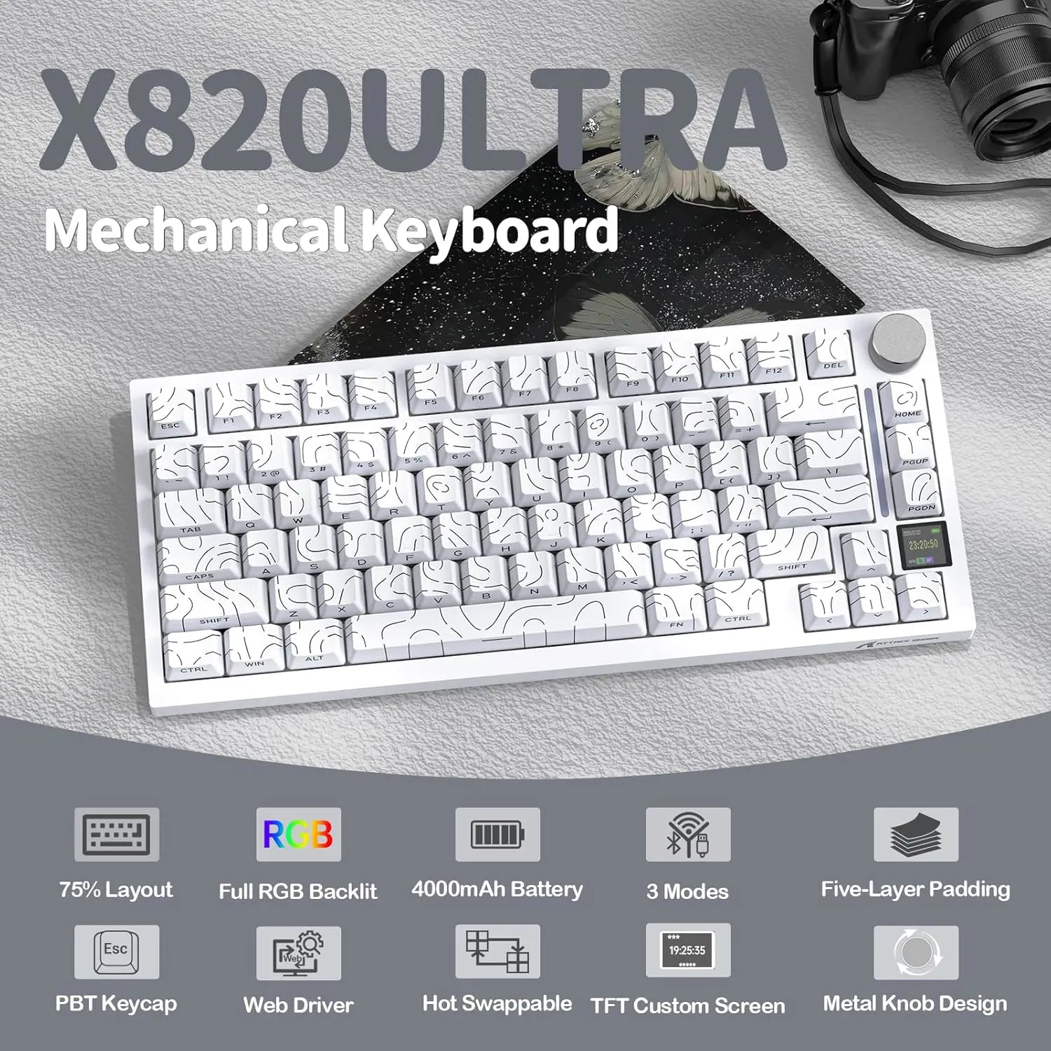 Attack Shark X820Ultra Wireless Mechanical Keyboard - White Contour - Shark Switches