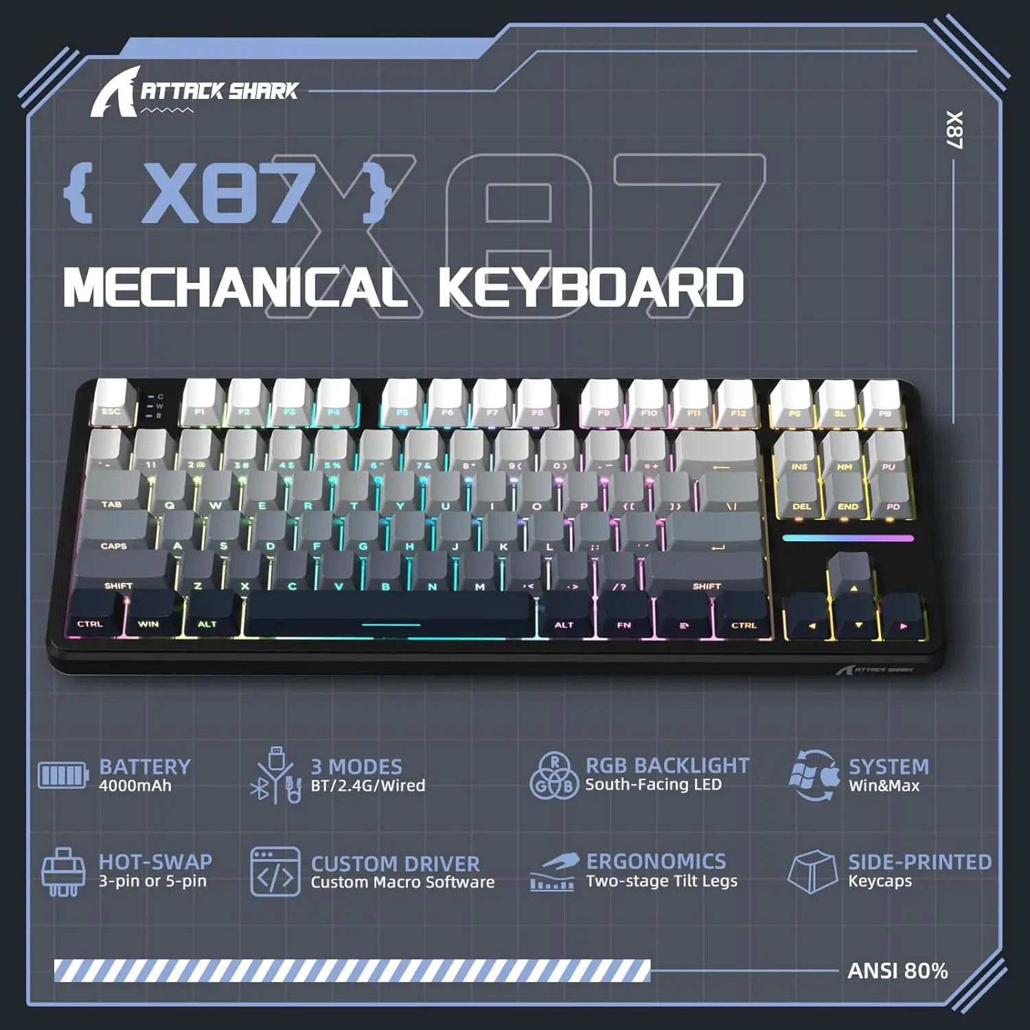 Attack Shark X87 75% TKL Wireless Keyboard - Moon Night - PakByte Computers  