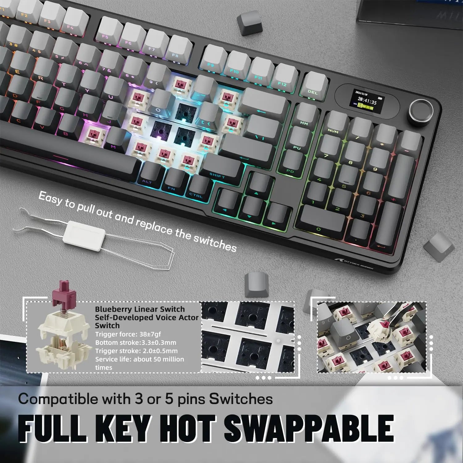 Attack Shark X98 Pro Wireless Mechanical Keyboard - Moonlight - PakByte Computers  