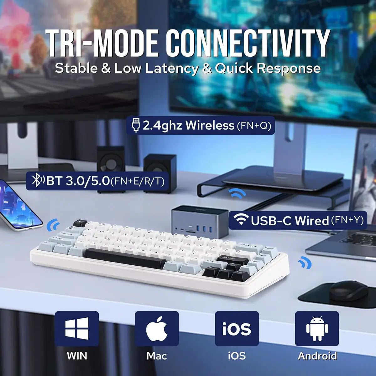 Aula F65 65% Wireless Mechanical Keyboard - White/Pink/Black