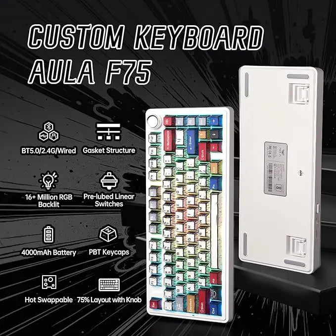 Aula F75 Wireless Creamy Mechanical Keyboard with RGB Backlit - Comic