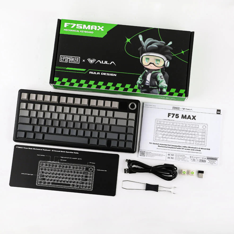 AULA F75 Max Wireless Keyboard with TFT Screen and Knob - Glacier White - PakByte Computers  