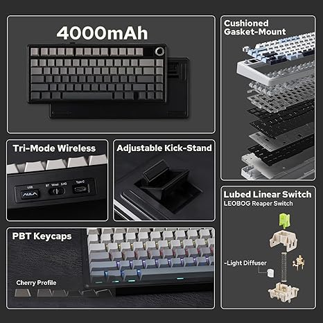 AULA F75 Max Wireless Keyboard with TFT Screen and Knob - Glacier White - PakByte Computers  