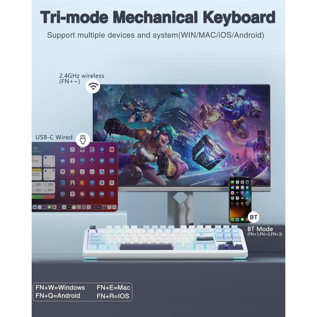 Aula F87 Wireless 75% TKL Custom Hot Swappable Keyboard - Glacier Blue - PakByte Computers  