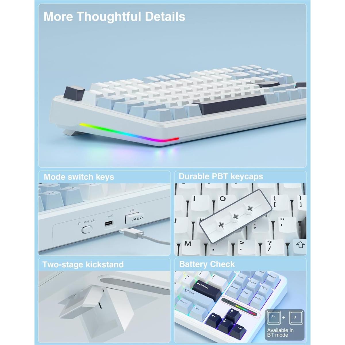 Aula F87 Wireless 75% TKL Custom Hot Swappable Keyboard - Glacier Blue - PakByte Computers  