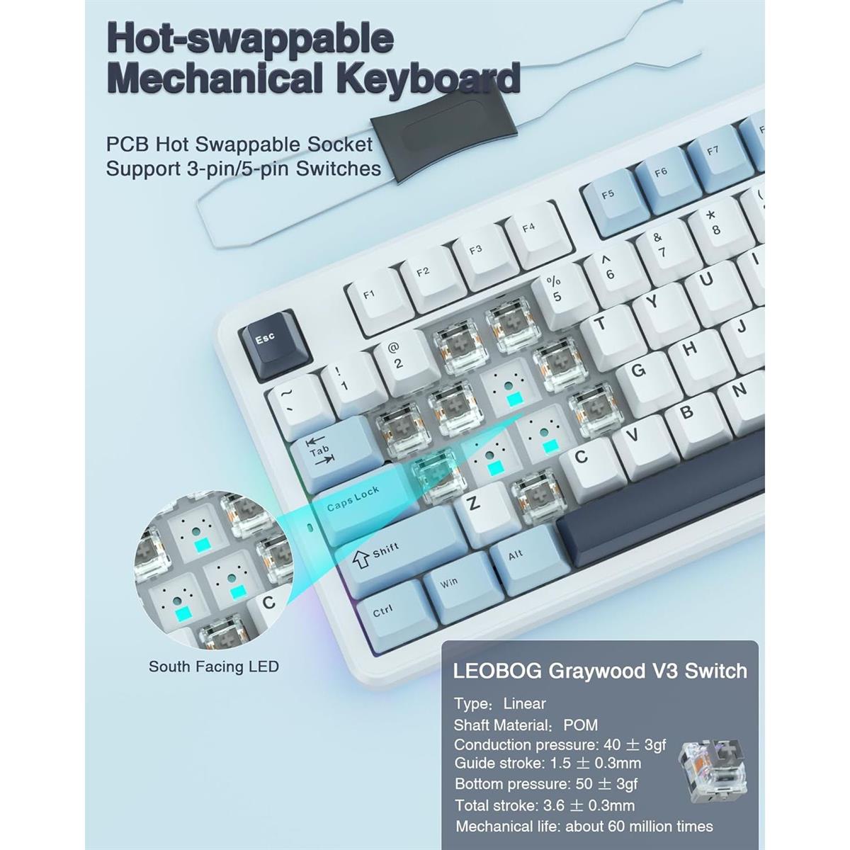 Aula F87 Wireless 75% TKL Custom Hot Swappable Keyboard - Glacier Blue - PakByte Computers  