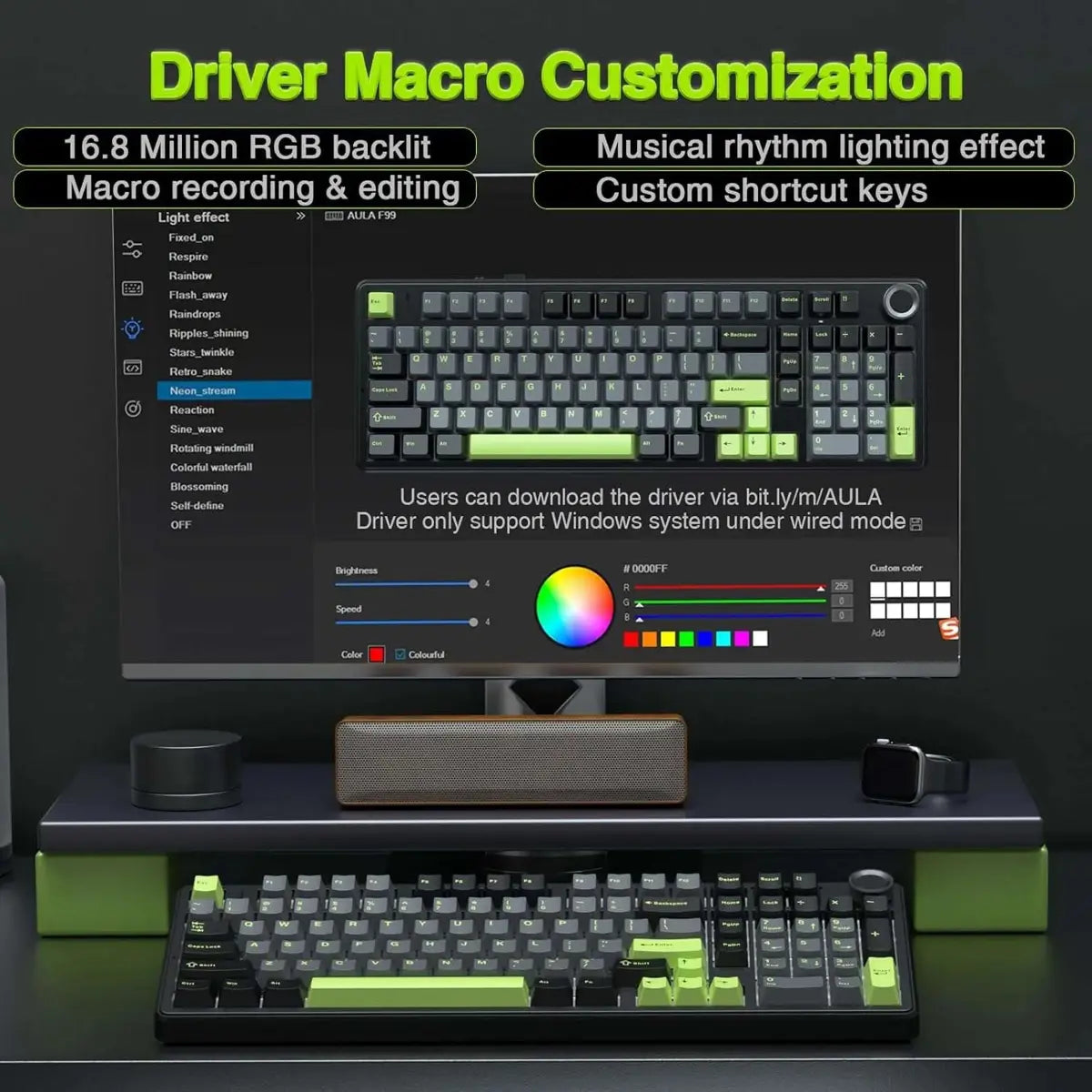 Aula F99 PRO Wireless Gaming Hot Swappable Creamy Keyboard - Thunder Black