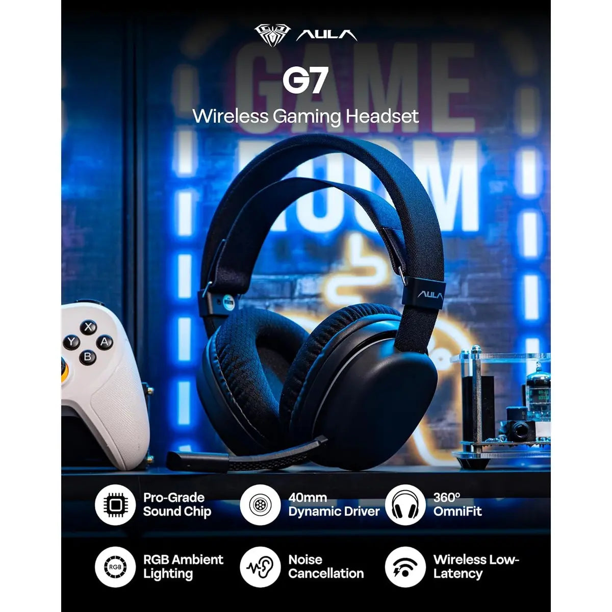 Aula G7 Wireless Gaming Headset - Black