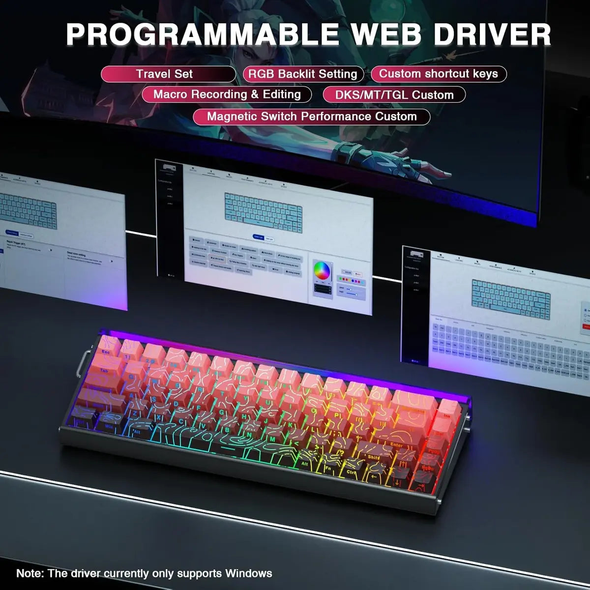 Aula Hero 68 HE Wired Side Engraved Gaming Keyboard - Gradient Black/Red