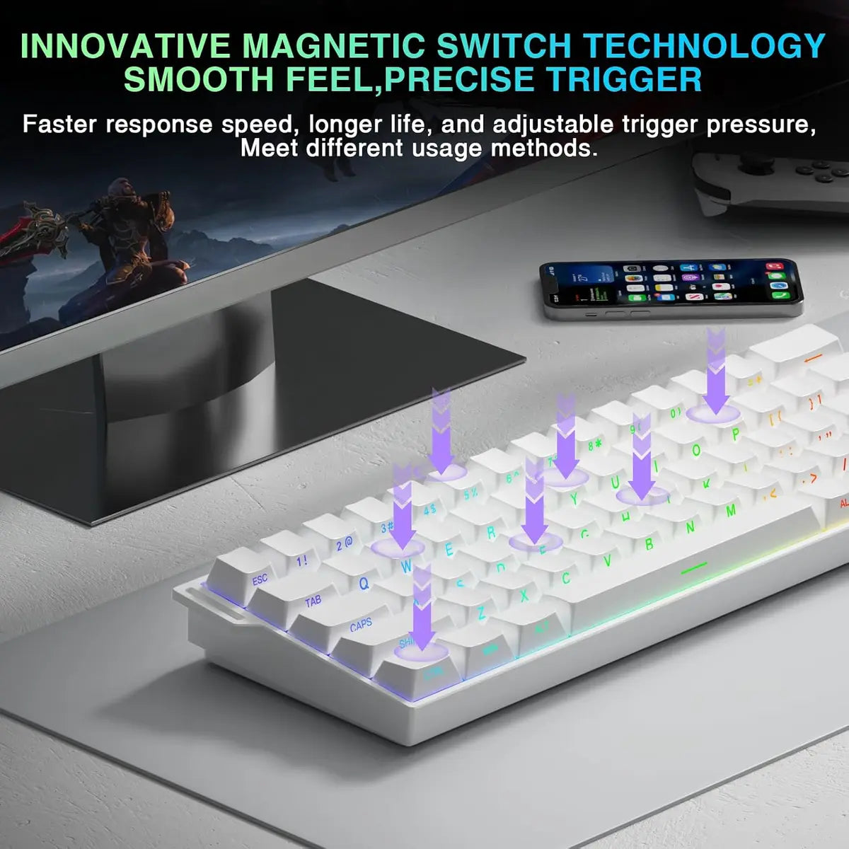 Aula MINI60 Wireless Gaming Keyboard - White - Smoky Cloud Magnetic Switches