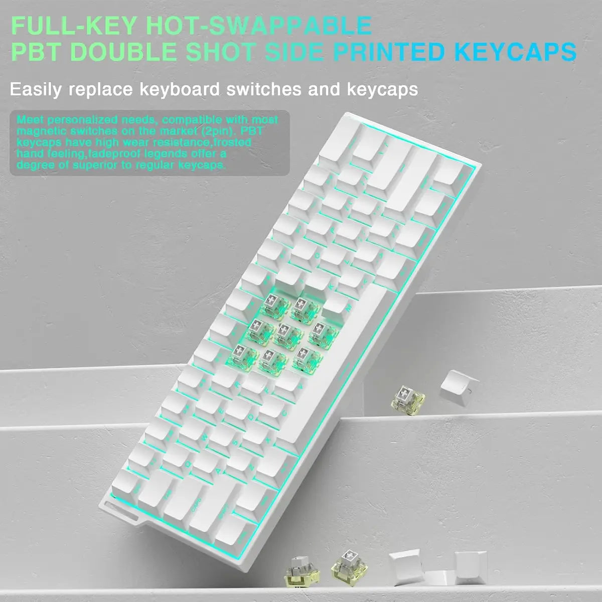 Aula MINI60 Wireless Gaming Keyboard - White - Smoky Cloud Magnetic Switches
