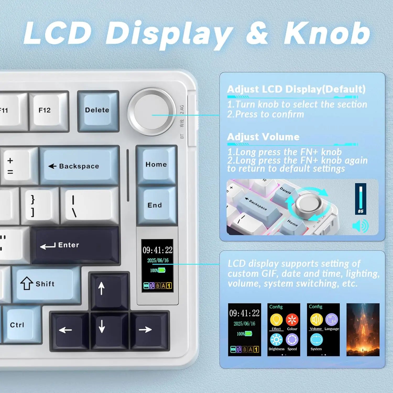 Aula S75 PRO Wireless Mechanical Keyboard - Light Blue/White Star vector switch