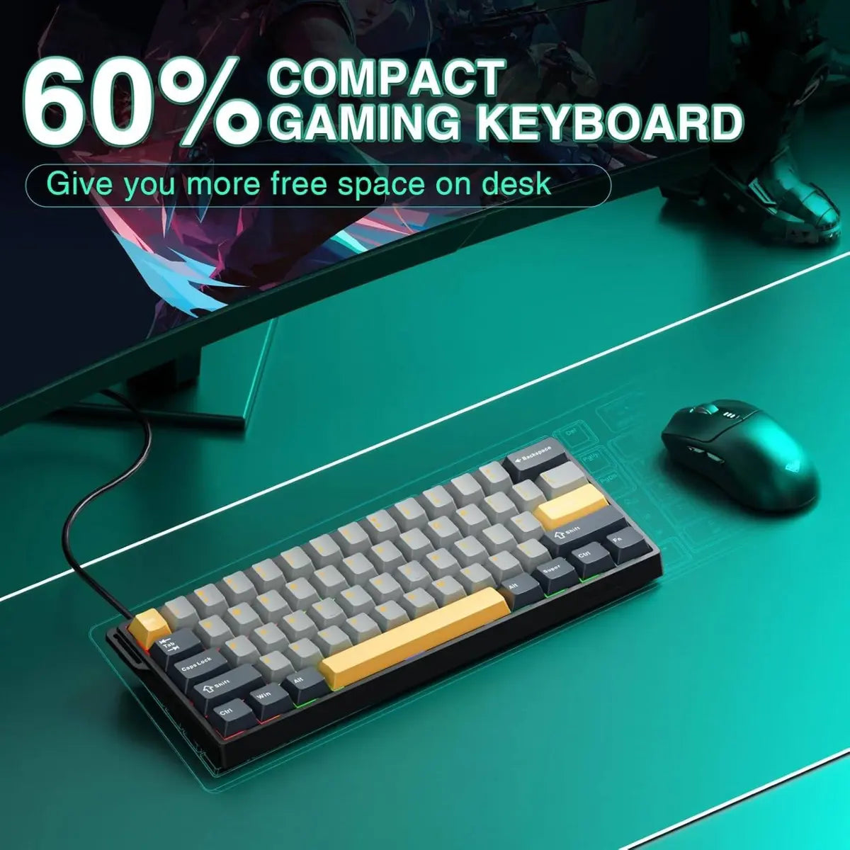 Aula WIN60 HE Max 65% Wired Gasket-Mounted Gaming Keyboard - Grey/Yellow