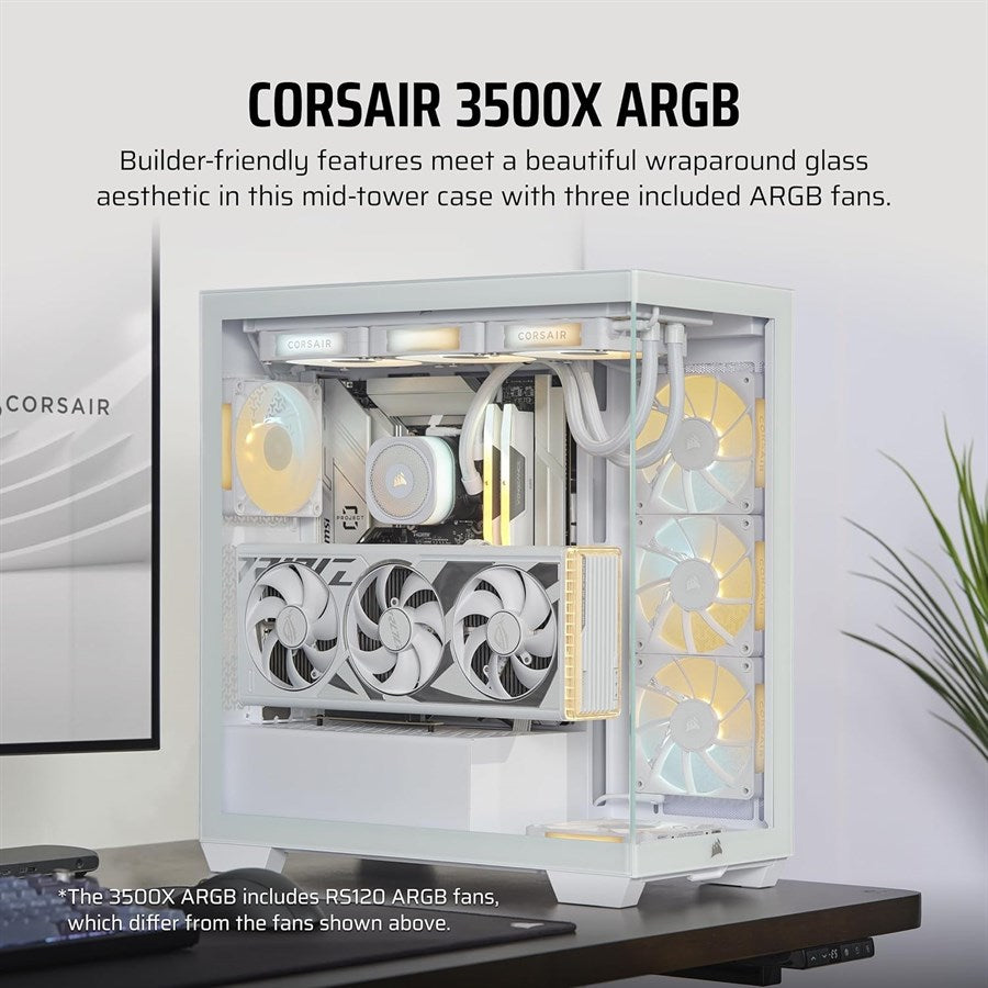 CORSAIR 3500X ARGB Mid-Tower ATX PC Case, White, CC-9011279-WW - PakByte  