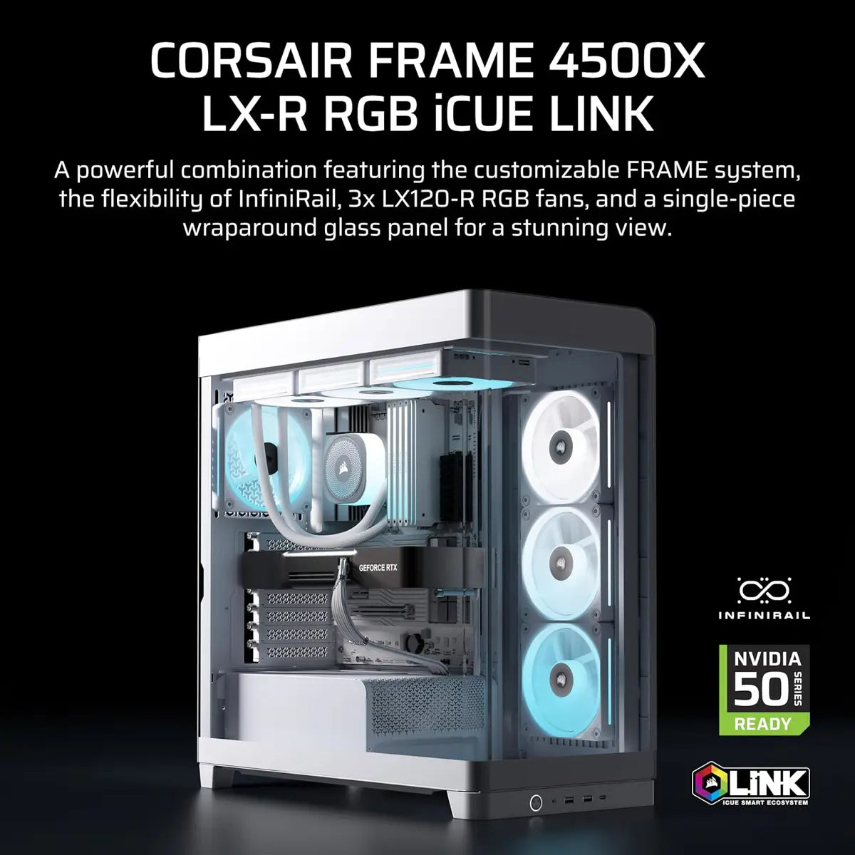 Corsair Frame 4500X LX-R RGB iCUE Link Panoramic Glass Mid-Tower PC Case - White