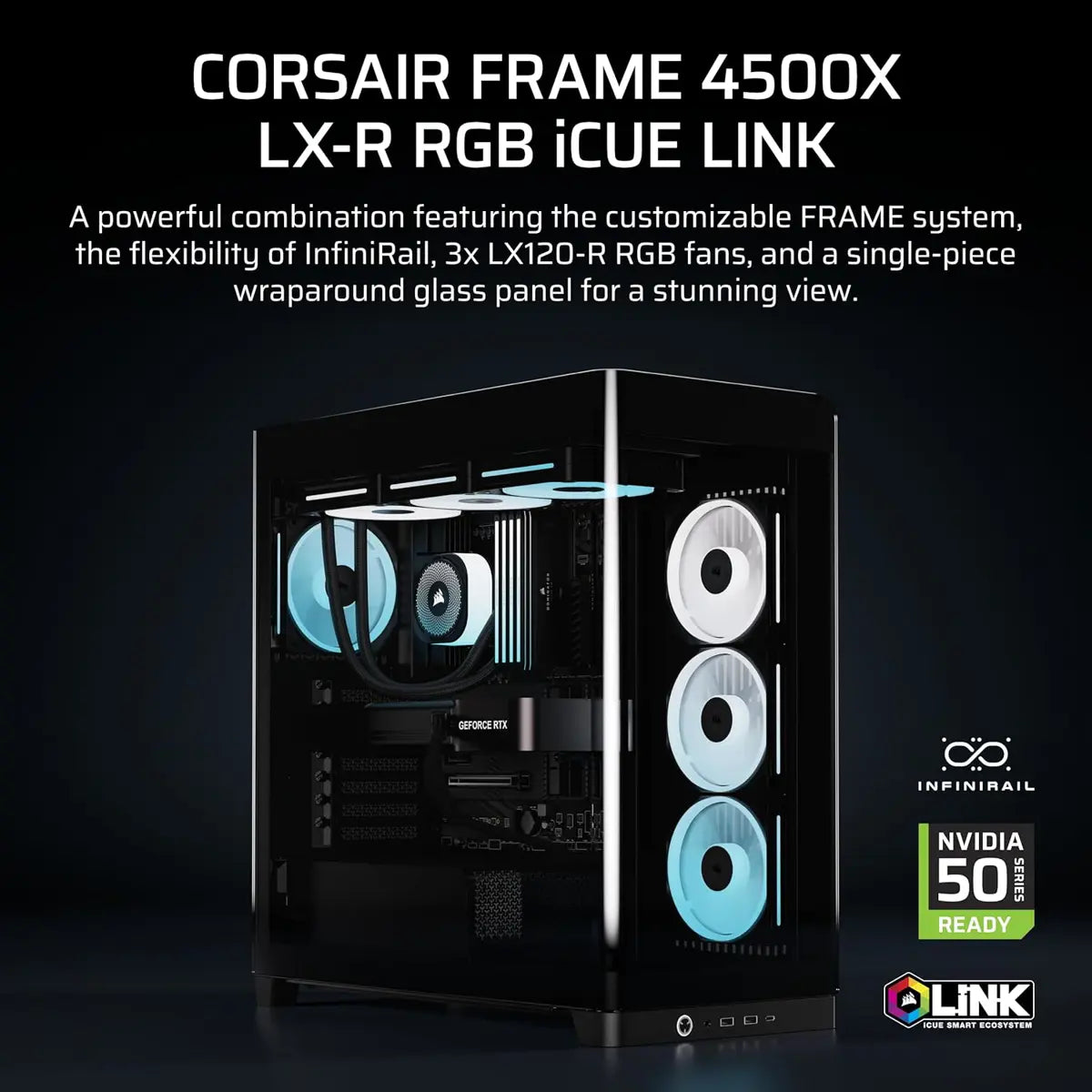 Corsair Frame 4500X LX-R RGB iCUE Link Panoramic Glass Mid-Tower PC Case - Black