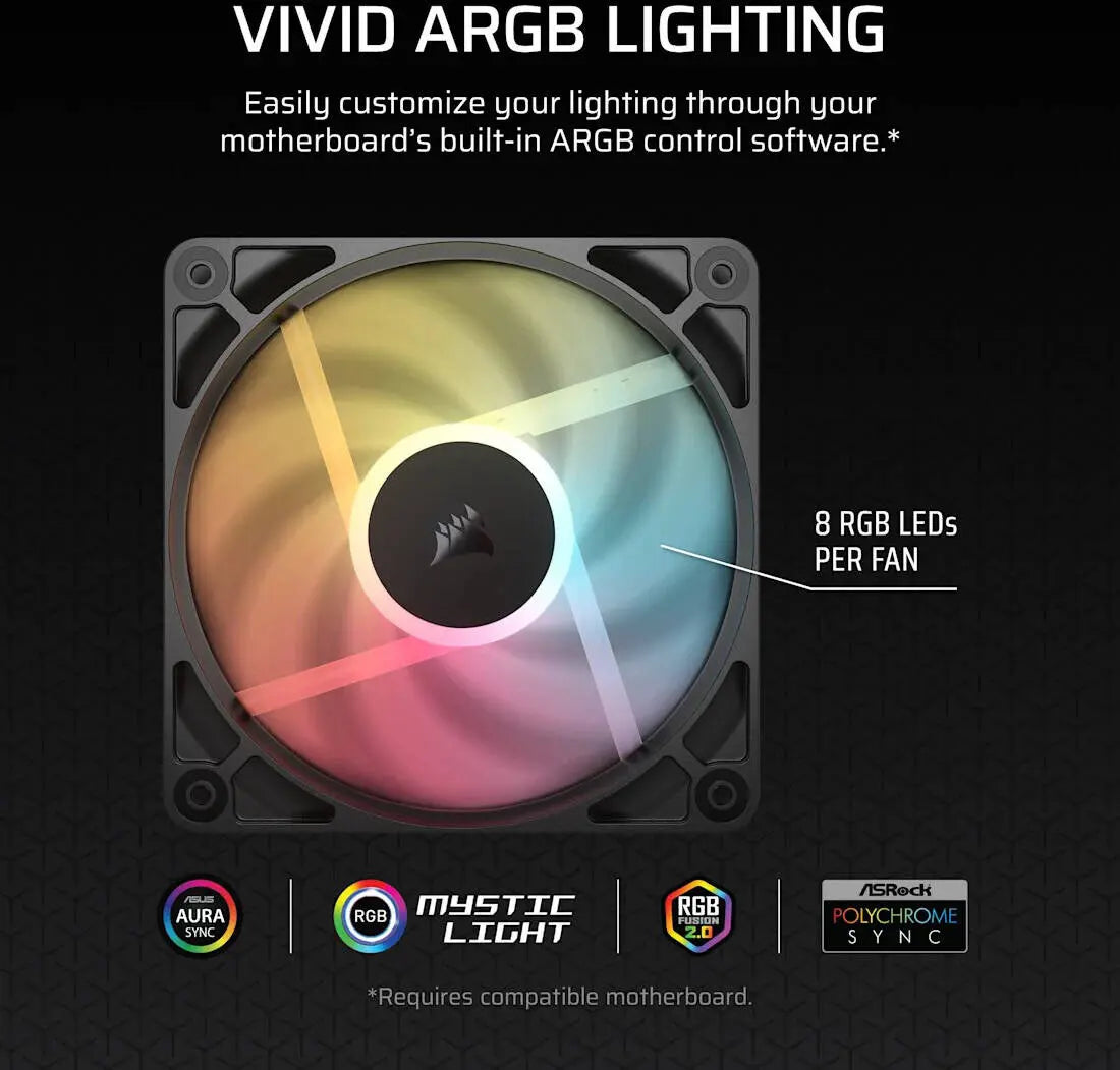 Corsair RS120-R ARGB 120mm PWM Reverse Fans Triple Pack - Black