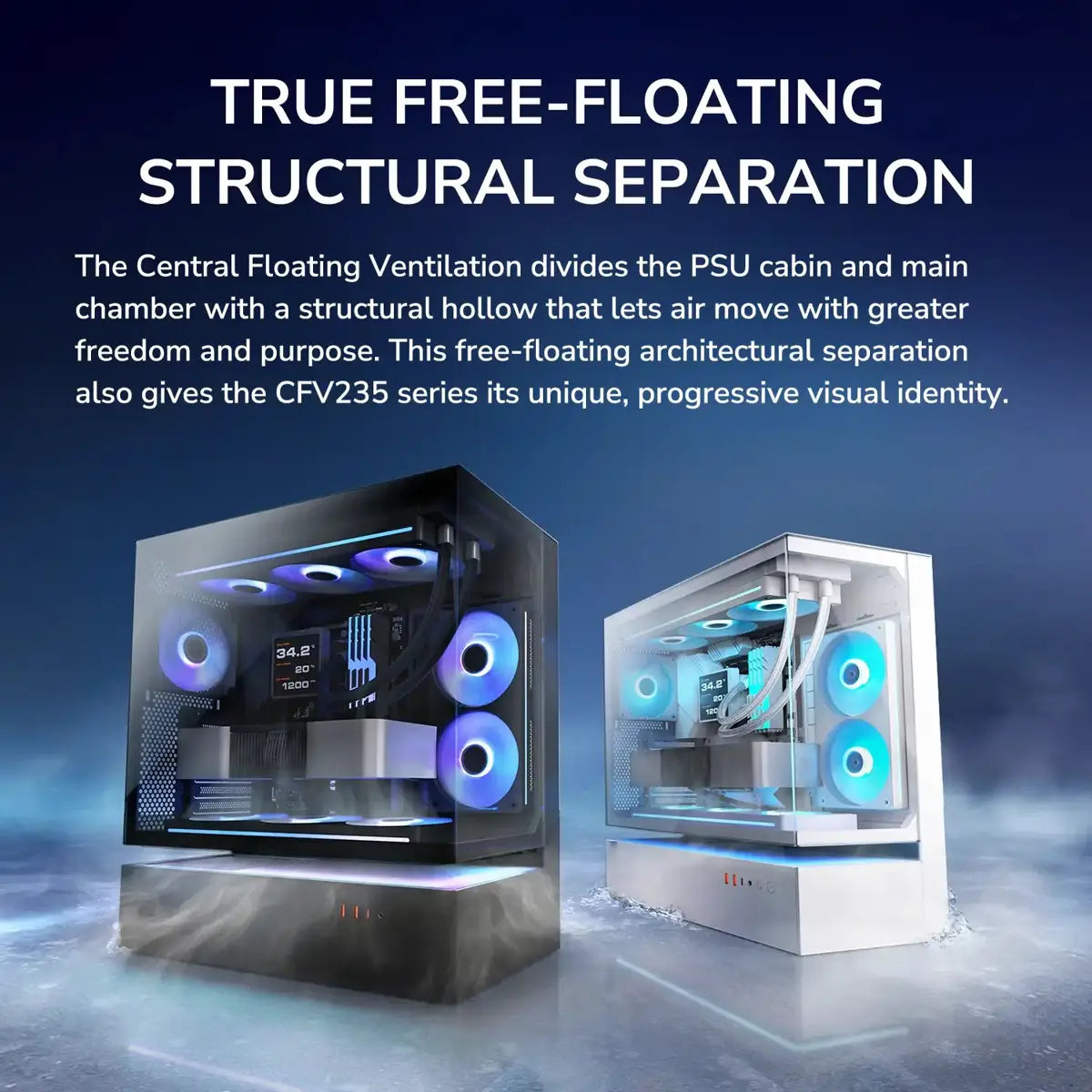 Cougar CFV235 RGB Free-Floating Mid-Tower ATX Gaming Case - White