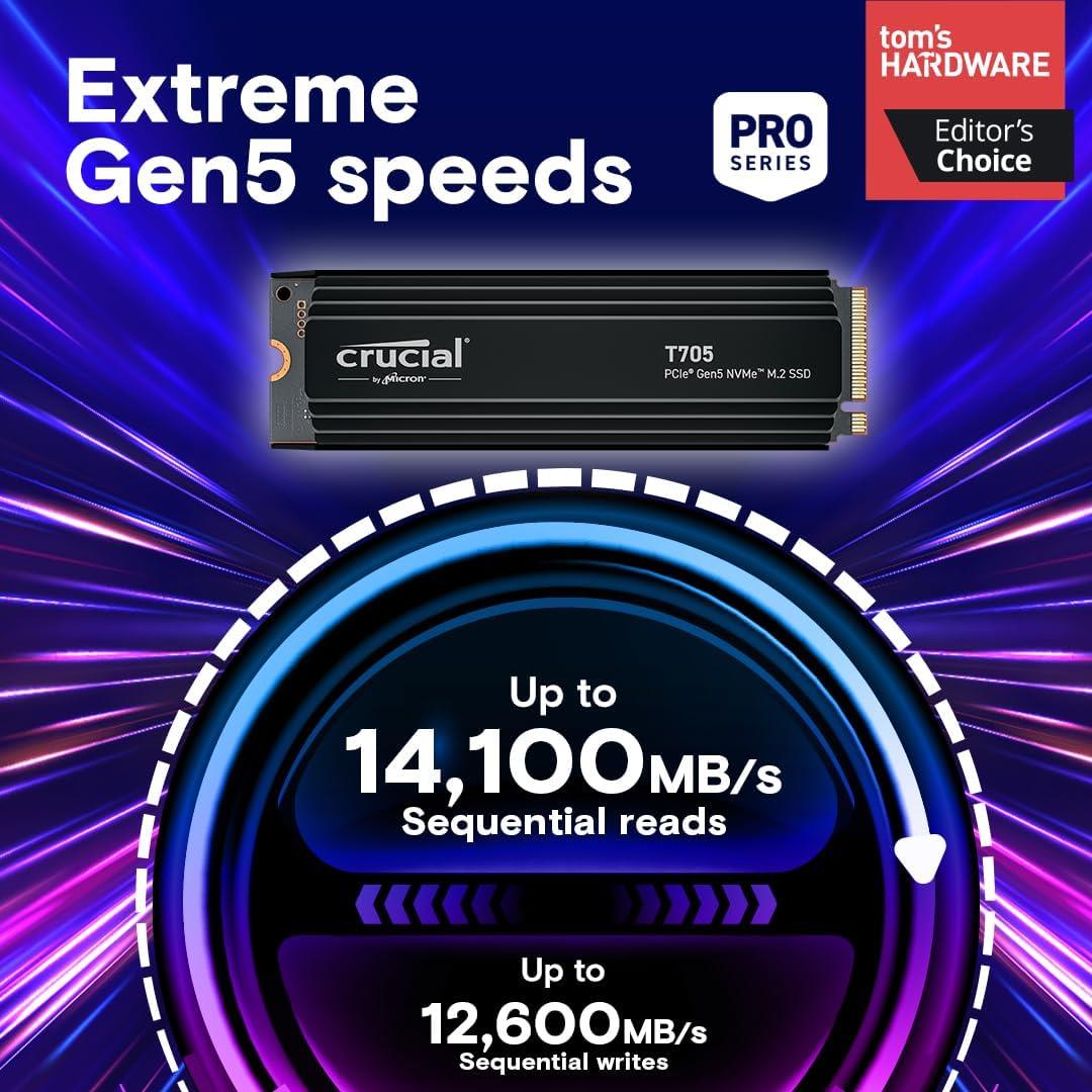 Crucial T705 4TB Gen5 M.2 NVMe SSD with Heatsink